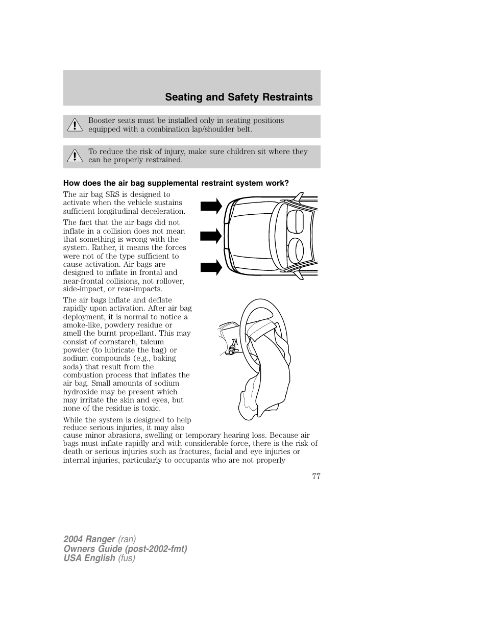 Seating and safety restraints | FORD 2004 Ranger v.1 User Manual | Page 77 / 248