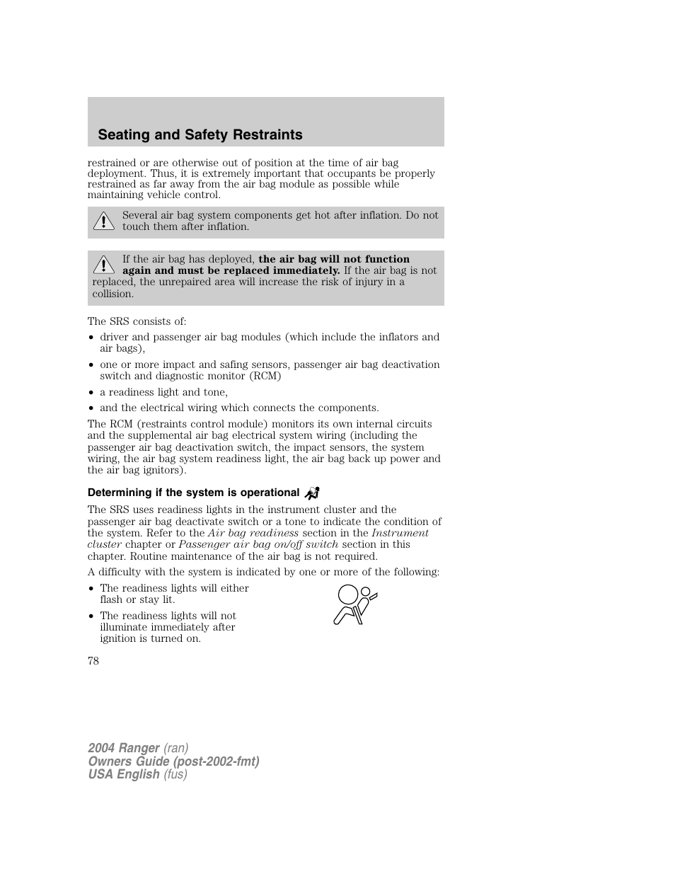 Seating and safety restraints | FORD 2004 Ranger v.1 User Manual | Page 78 / 248