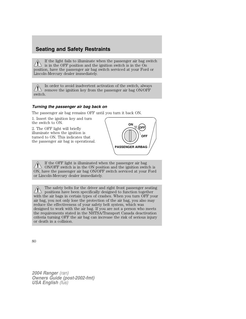 Seating and safety restraints | FORD 2004 Ranger v.1 User Manual | Page 80 / 248