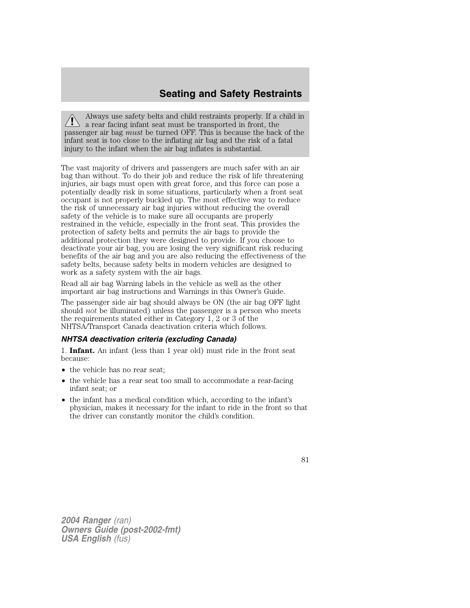 Seating and safety restraints | FORD 2004 Ranger v.1 User Manual | Page 81 / 248