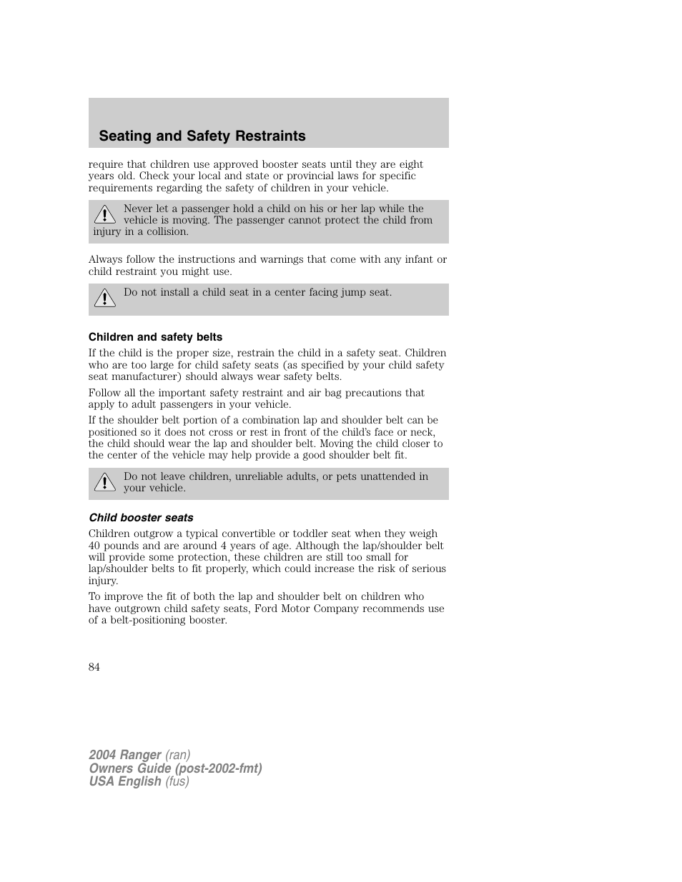 Seating and safety restraints | FORD 2004 Ranger v.1 User Manual | Page 84 / 248
