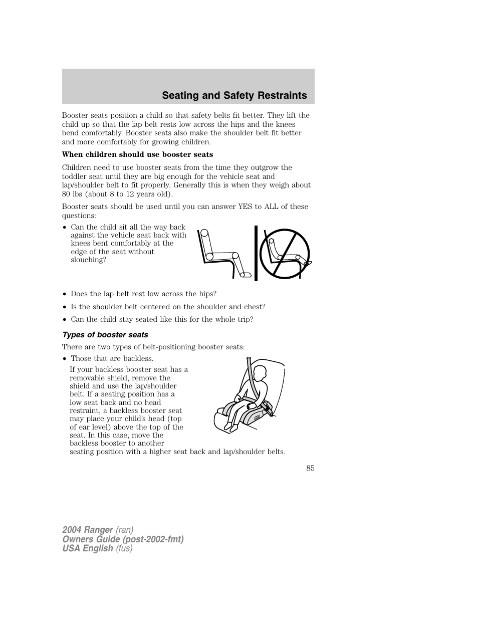 Seating and safety restraints | FORD 2004 Ranger v.1 User Manual | Page 85 / 248