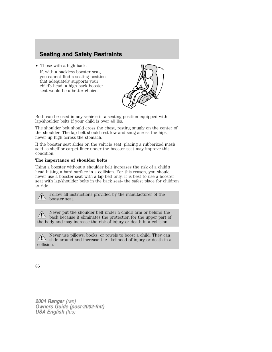 Seating and safety restraints | FORD 2004 Ranger v.1 User Manual | Page 86 / 248