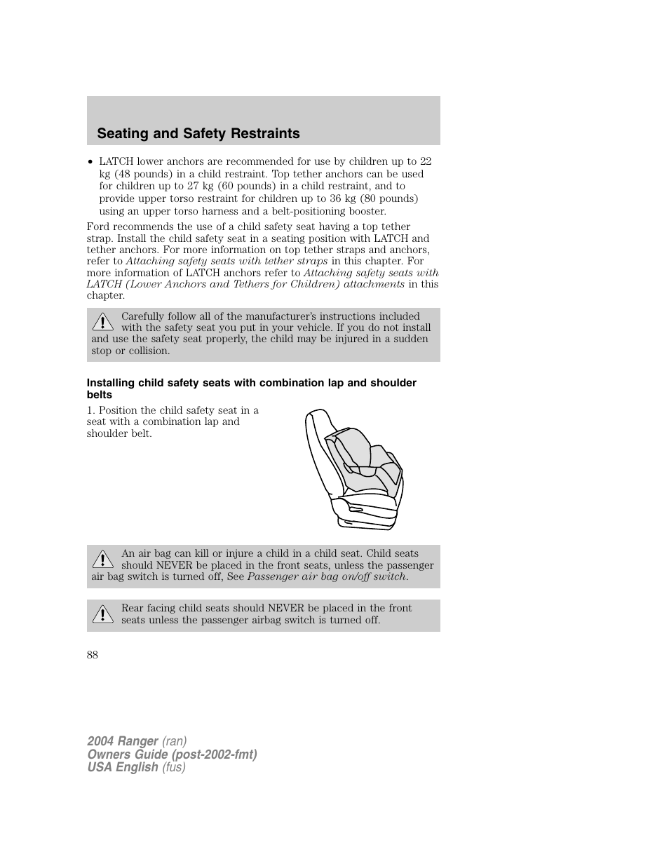 Seating and safety restraints | FORD 2004 Ranger v.1 User Manual | Page 88 / 248