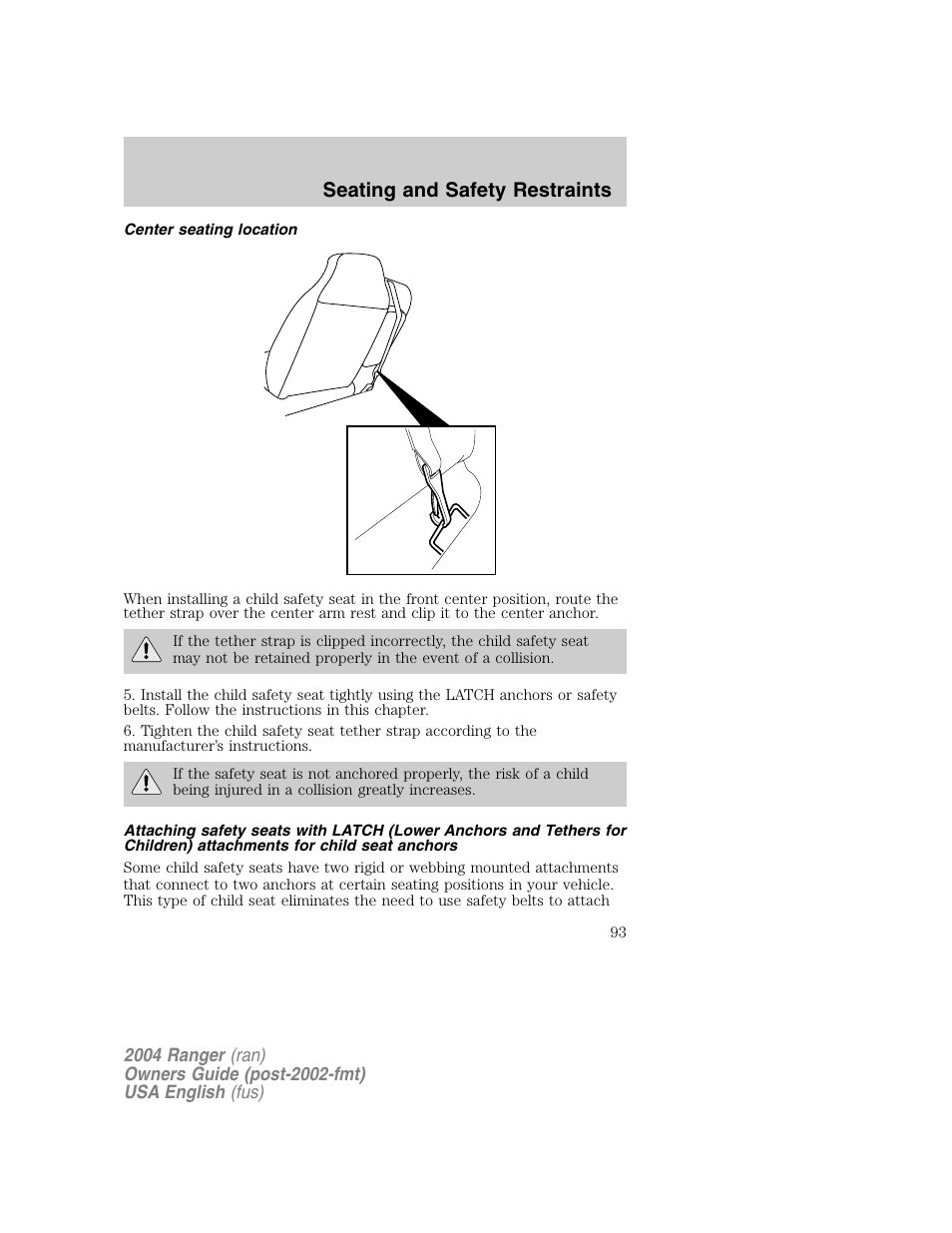Seating and safety restraints | FORD 2004 Ranger v.1 User Manual | Page 93 / 248