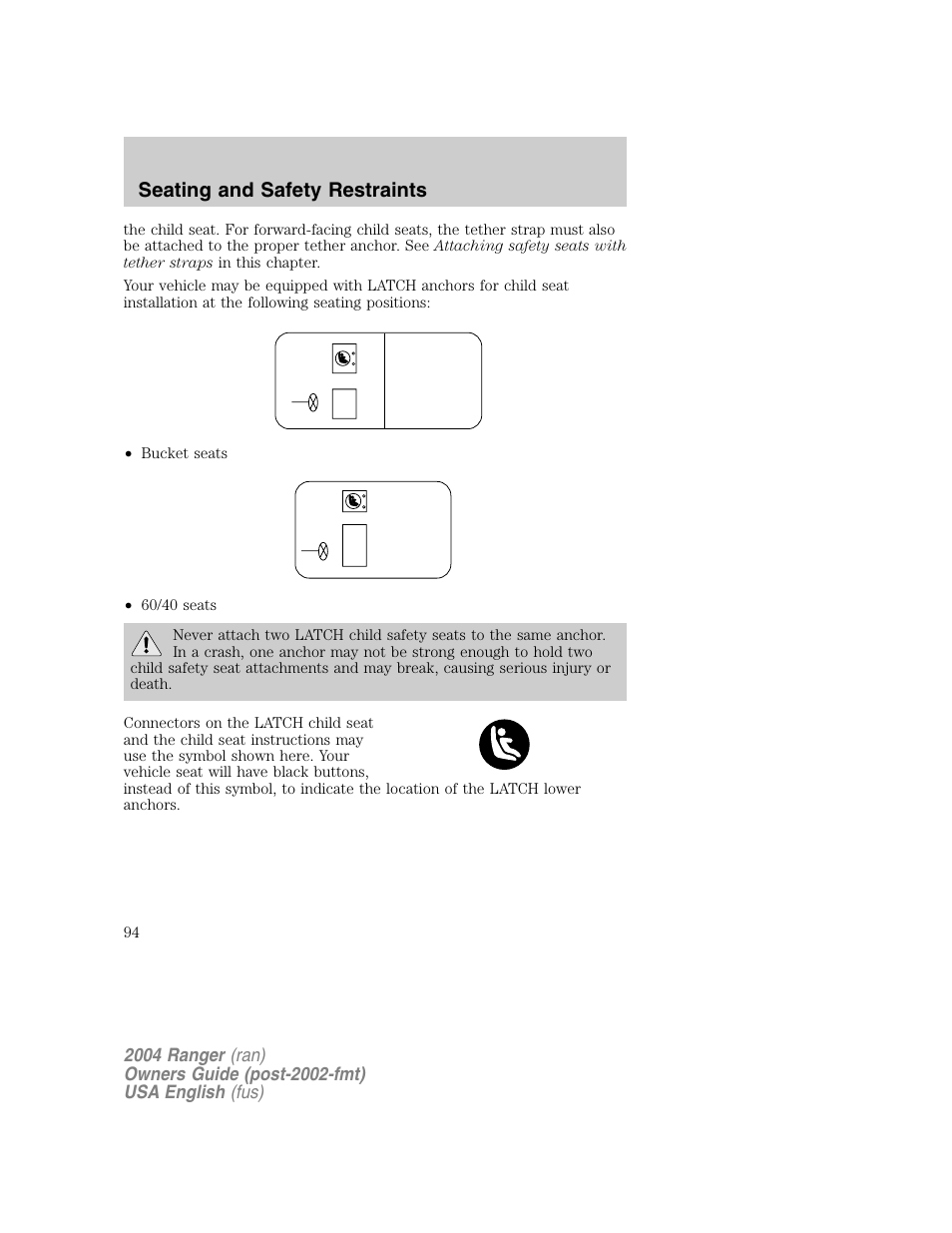 Seating and safety restraints | FORD 2004 Ranger v.1 User Manual | Page 94 / 248