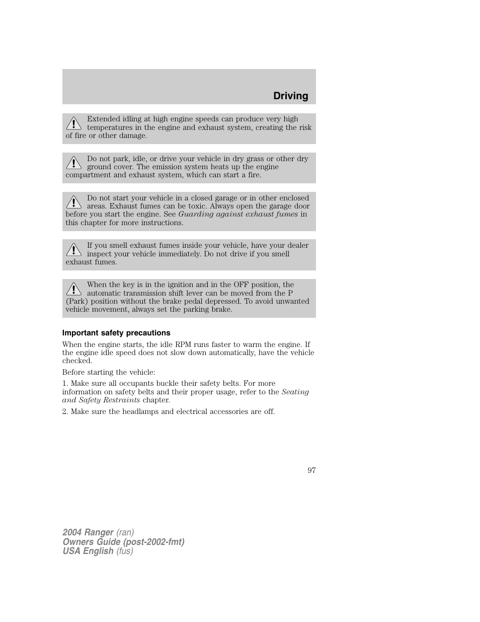 Driving | FORD 2004 Ranger v.1 User Manual | Page 97 / 248