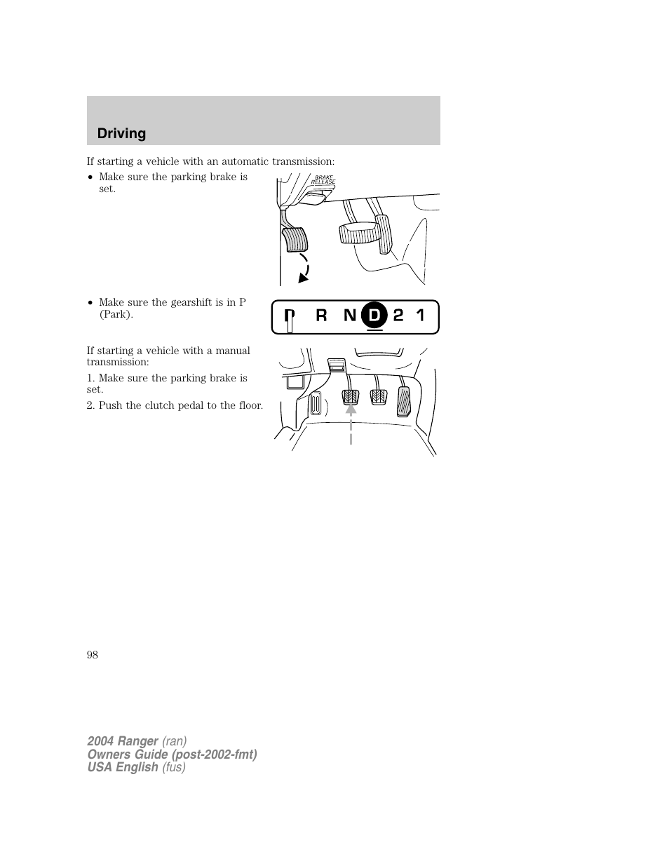 Driving | FORD 2004 Ranger v.1 User Manual | Page 98 / 248