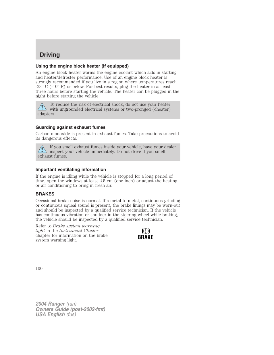 Driving | FORD 2004 Ranger v.2 User Manual | Page 100 / 248