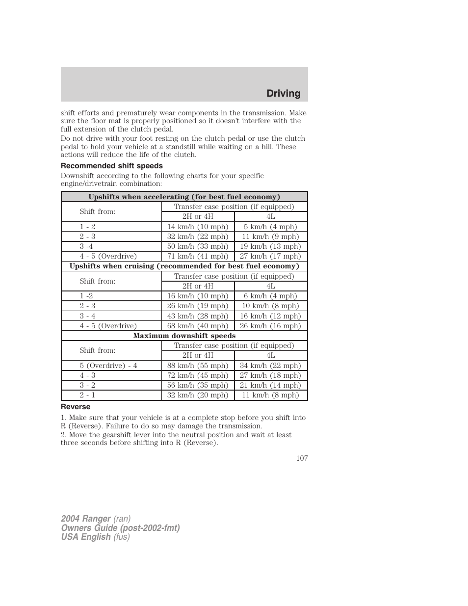 Driving | FORD 2004 Ranger v.2 User Manual | Page 107 / 248
