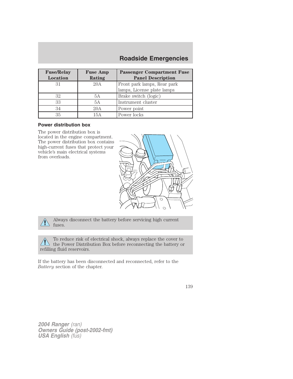 Roadside emergencies | FORD 2004 Ranger v.2 User Manual | Page 139 / 248