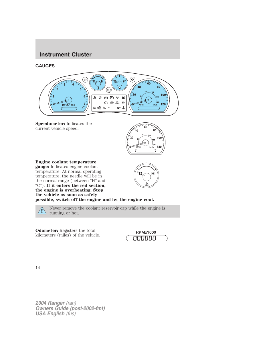 Instrument cluster | FORD 2004 Ranger v.2 User Manual | Page 14 / 248