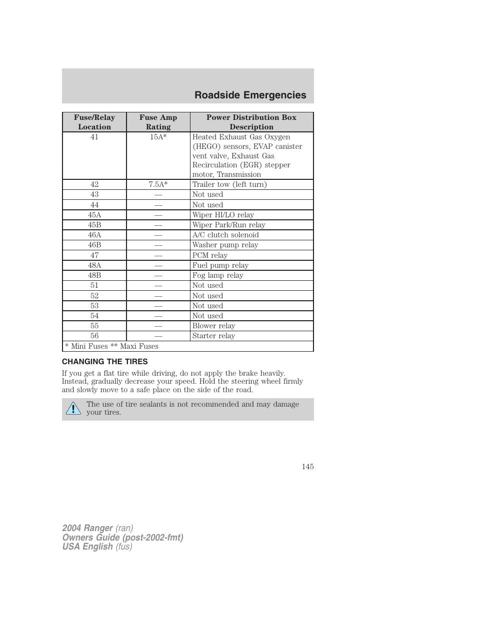 Roadside emergencies | FORD 2004 Ranger v.2 User Manual | Page 145 / 248