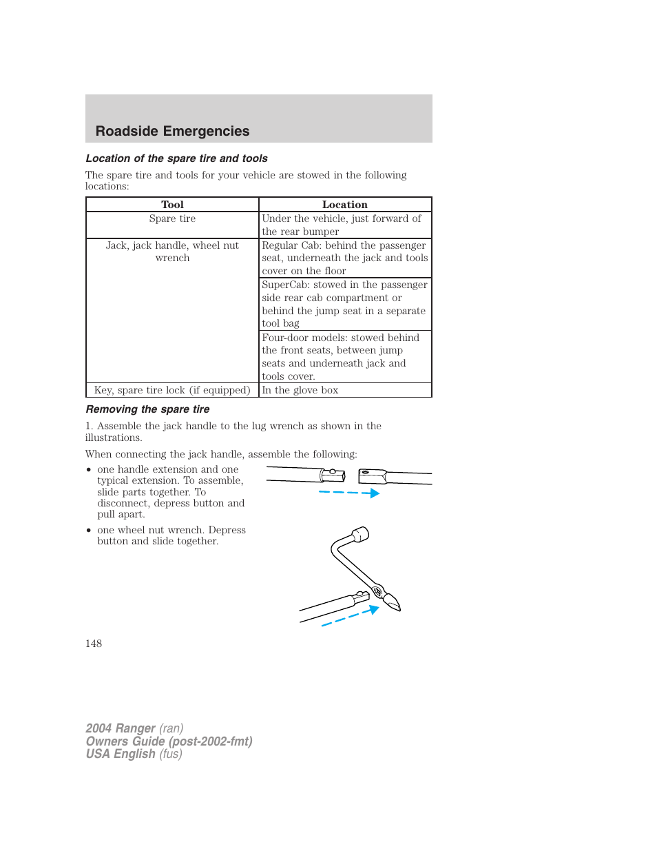 Roadside emergencies | FORD 2004 Ranger v.2 User Manual | Page 148 / 248