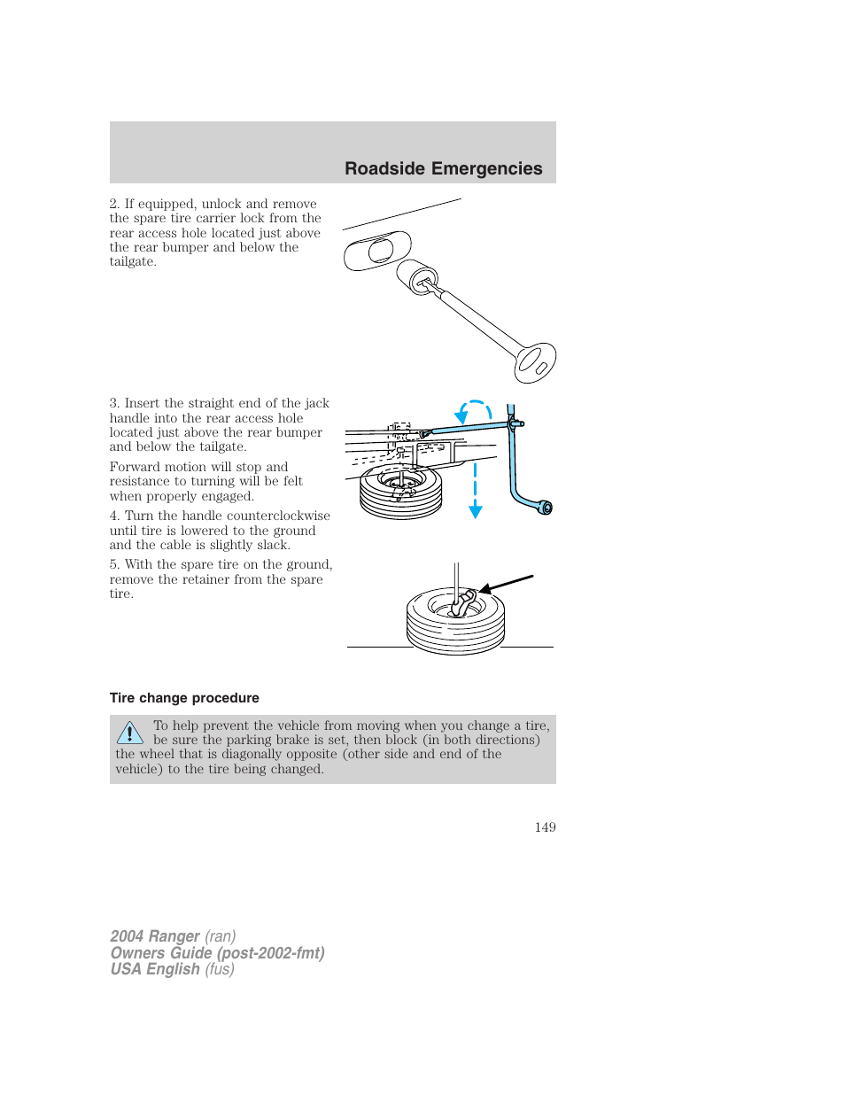 Roadside emergencies | FORD 2004 Ranger v.2 User Manual | Page 149 / 248