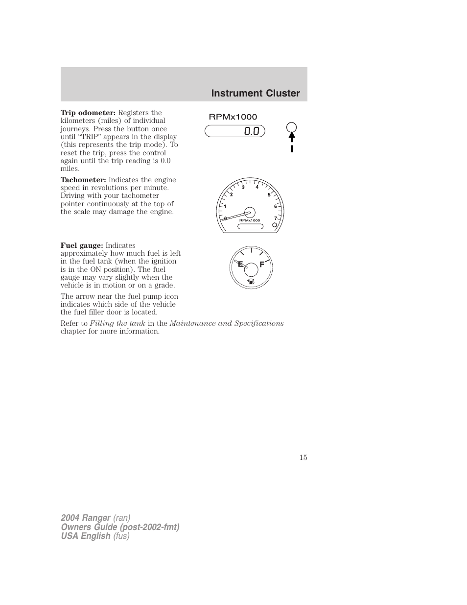 Instrument cluster | FORD 2004 Ranger v.2 User Manual | Page 15 / 248
