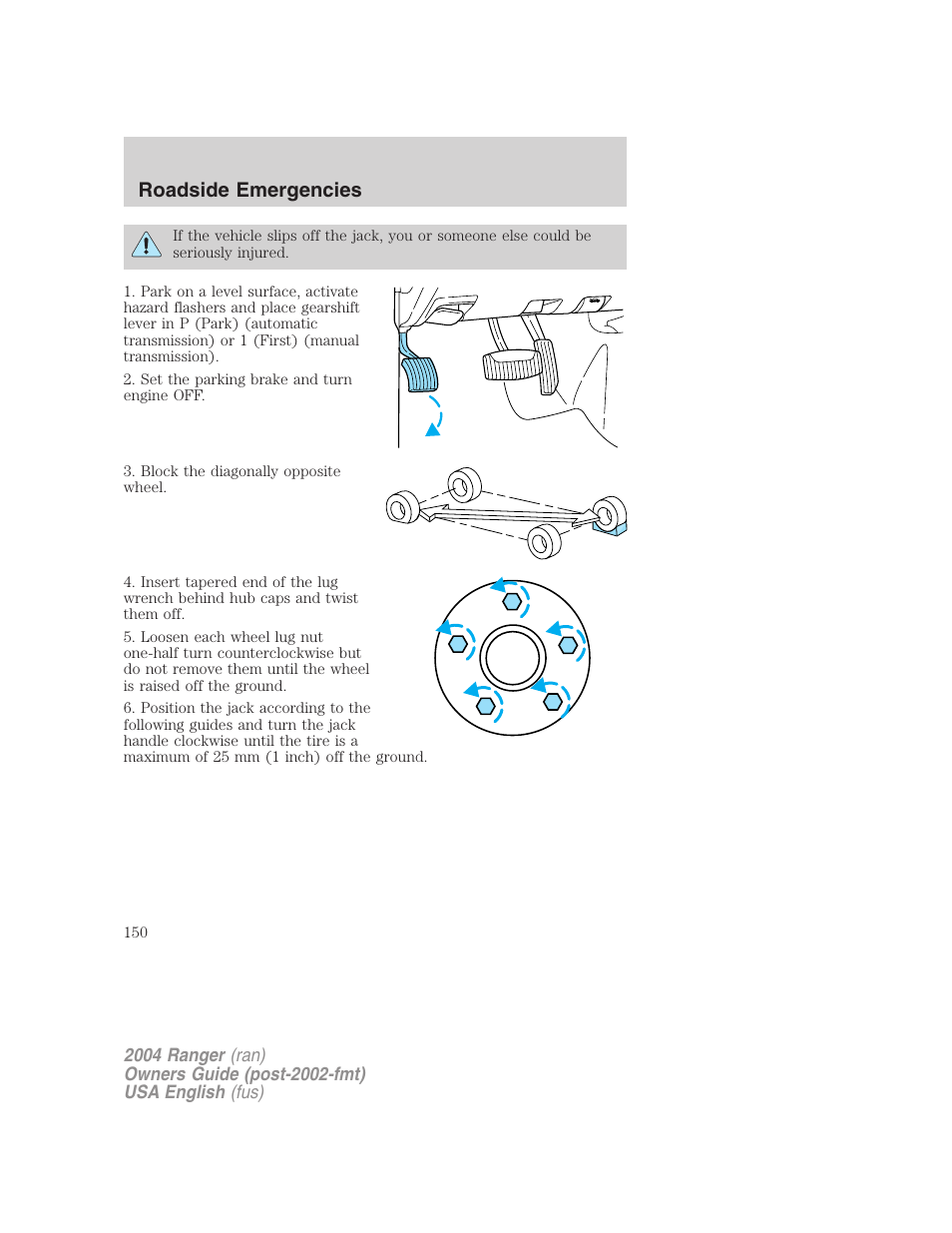 Roadside emergencies | FORD 2004 Ranger v.2 User Manual | Page 150 / 248