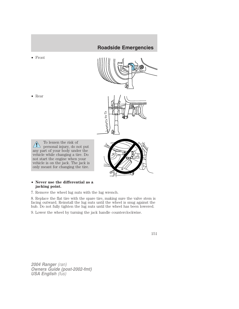 Roadside emergencies | FORD 2004 Ranger v.2 User Manual | Page 151 / 248