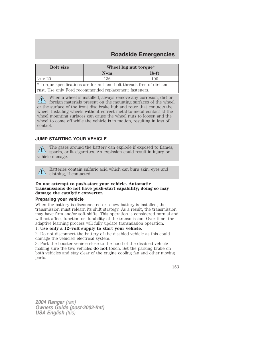 Roadside emergencies | FORD 2004 Ranger v.2 User Manual | Page 153 / 248