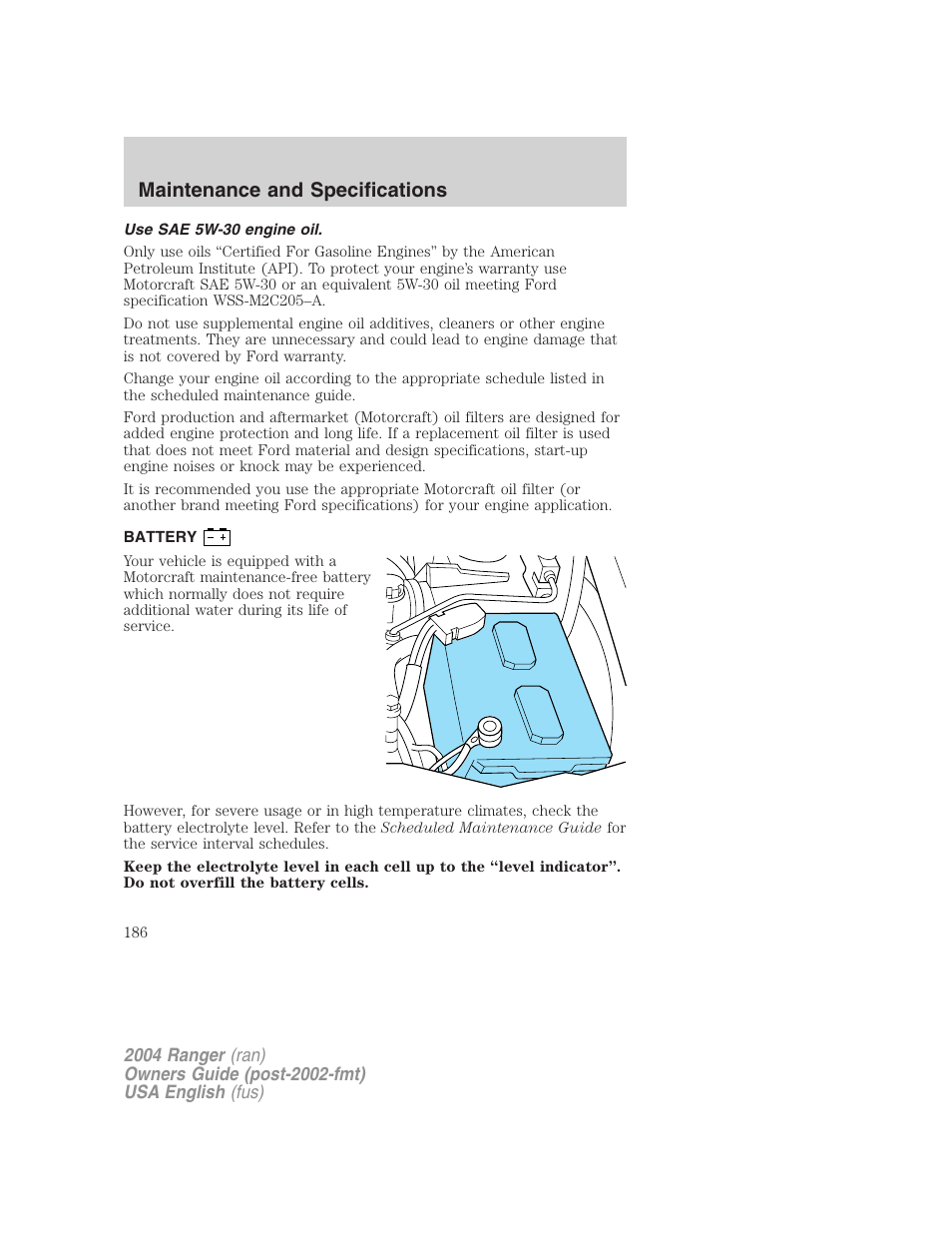 Maintenance and specifications | FORD 2004 Ranger v.2 User Manual | Page 186 / 248