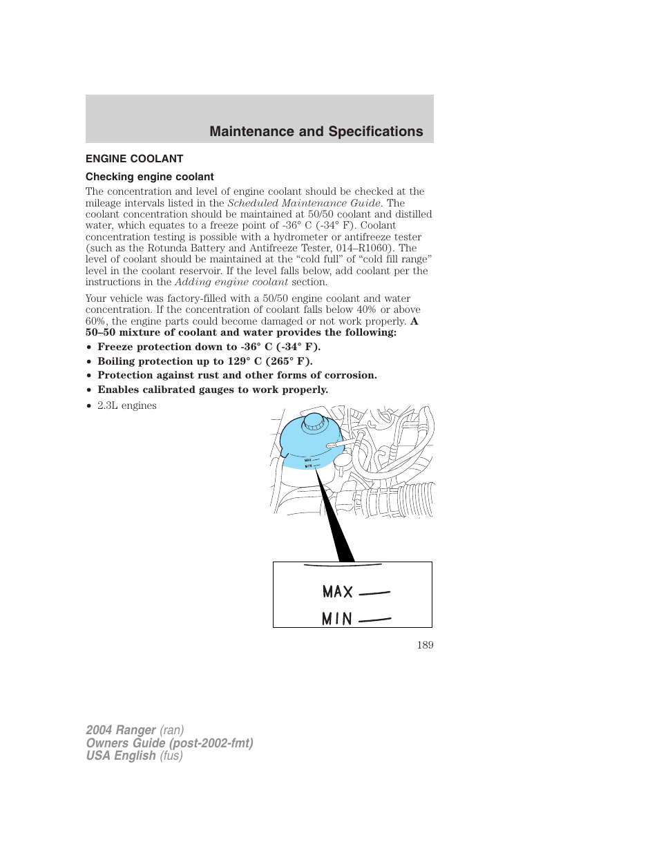 Maintenance and specifications | FORD 2004 Ranger v.2 User Manual | Page 189 / 248