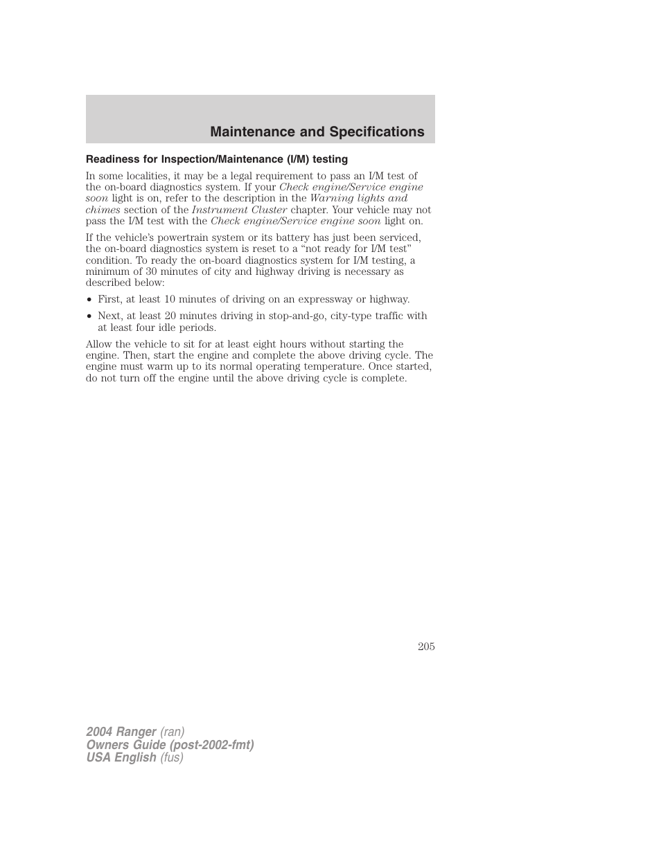 Maintenance and specifications | FORD 2004 Ranger v.2 User Manual | Page 205 / 248
