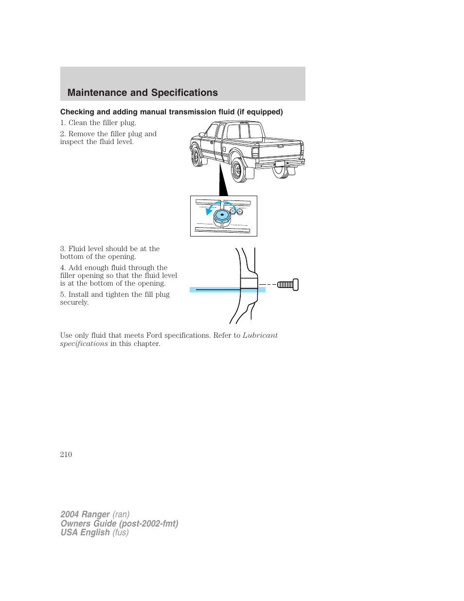 Maintenance and specifications | FORD 2004 Ranger v.2 User Manual | Page 210 / 248