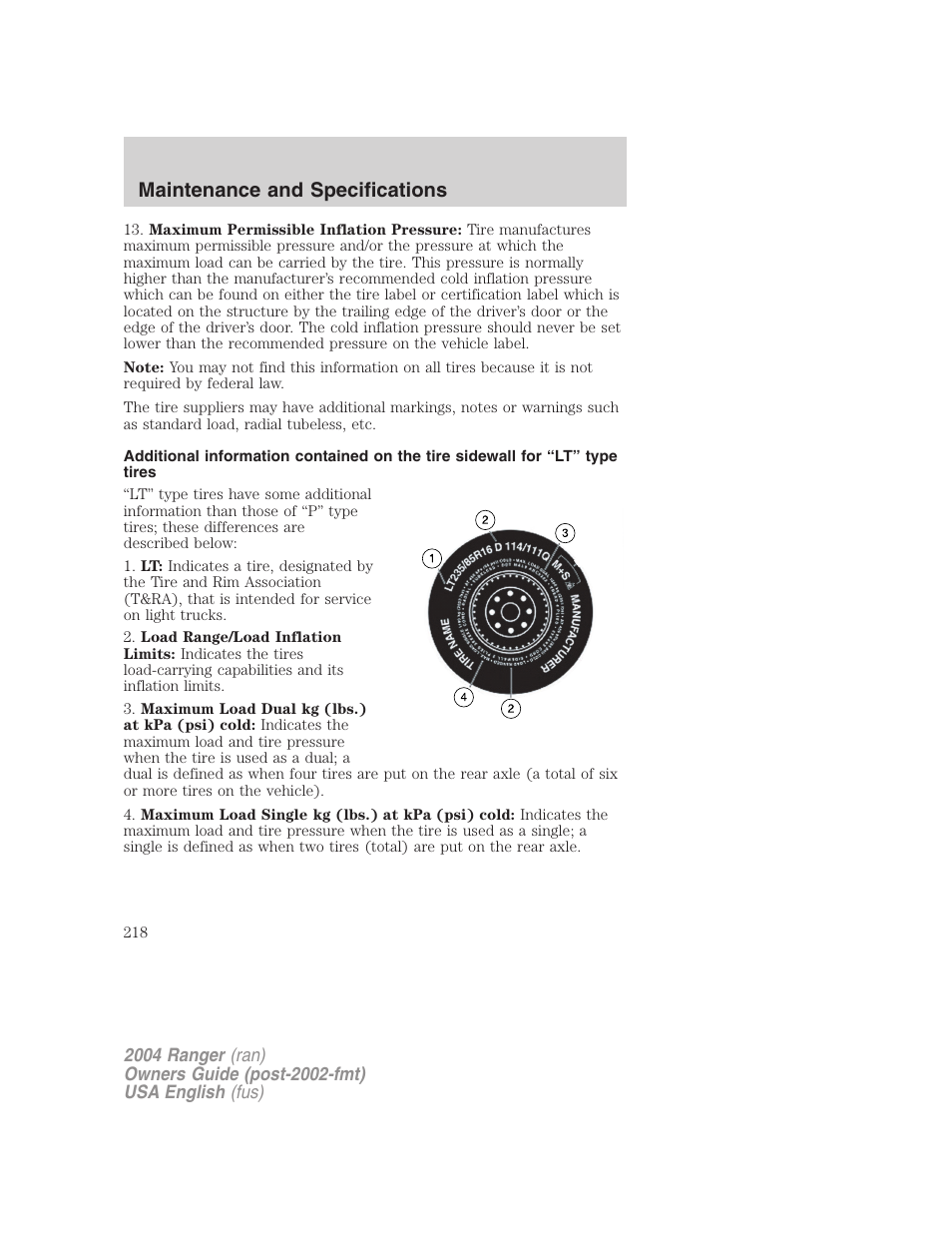 Maintenance and specifications | FORD 2004 Ranger v.2 User Manual | Page 218 / 248