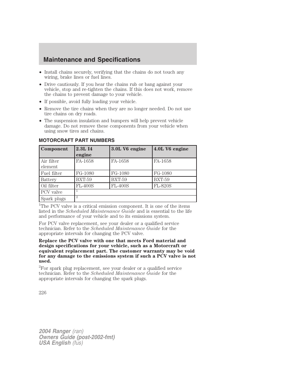 Maintenance and specifications | FORD 2004 Ranger v.2 User Manual | Page 226 / 248