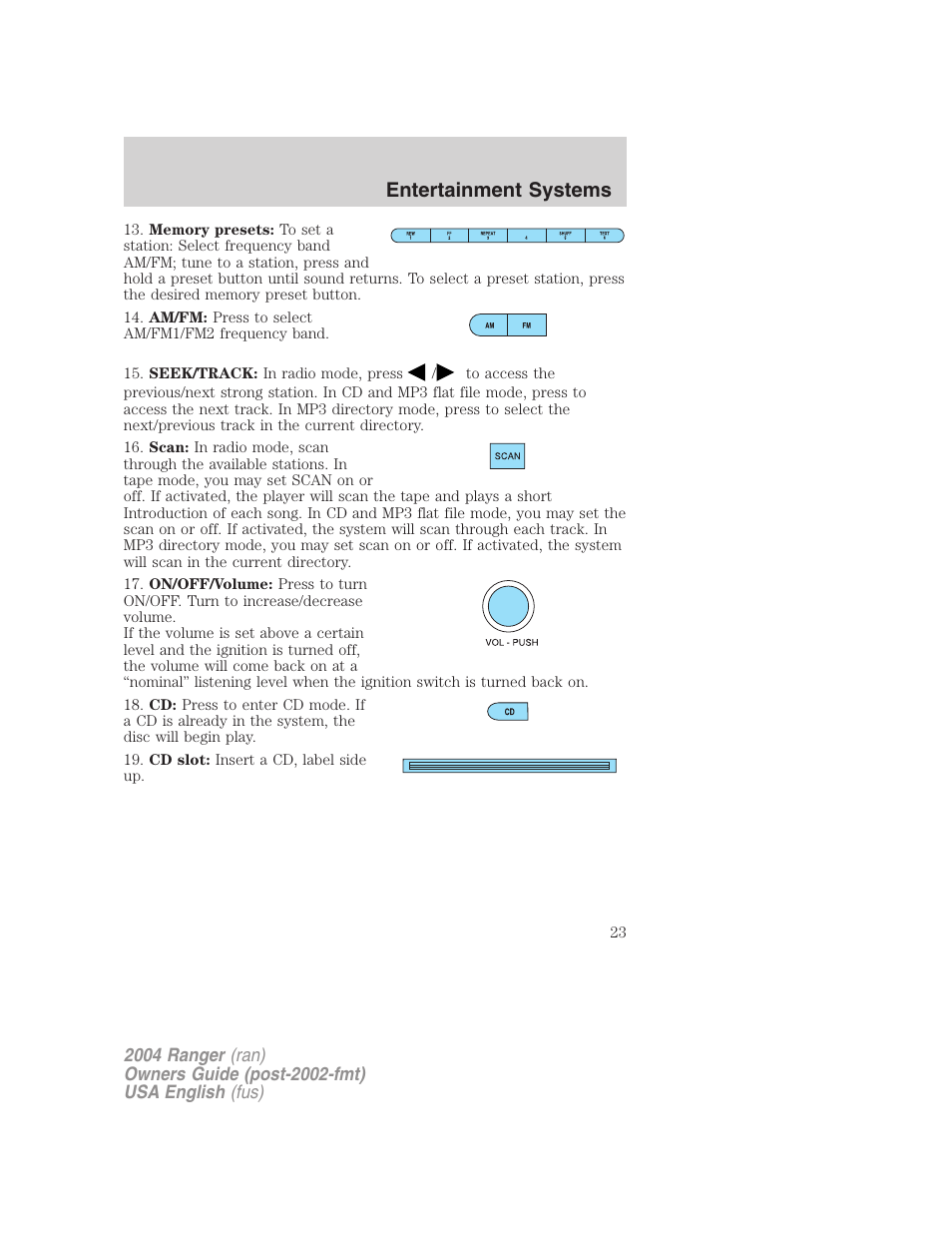 Entertainment systems | FORD 2004 Ranger v.2 User Manual | Page 23 / 248