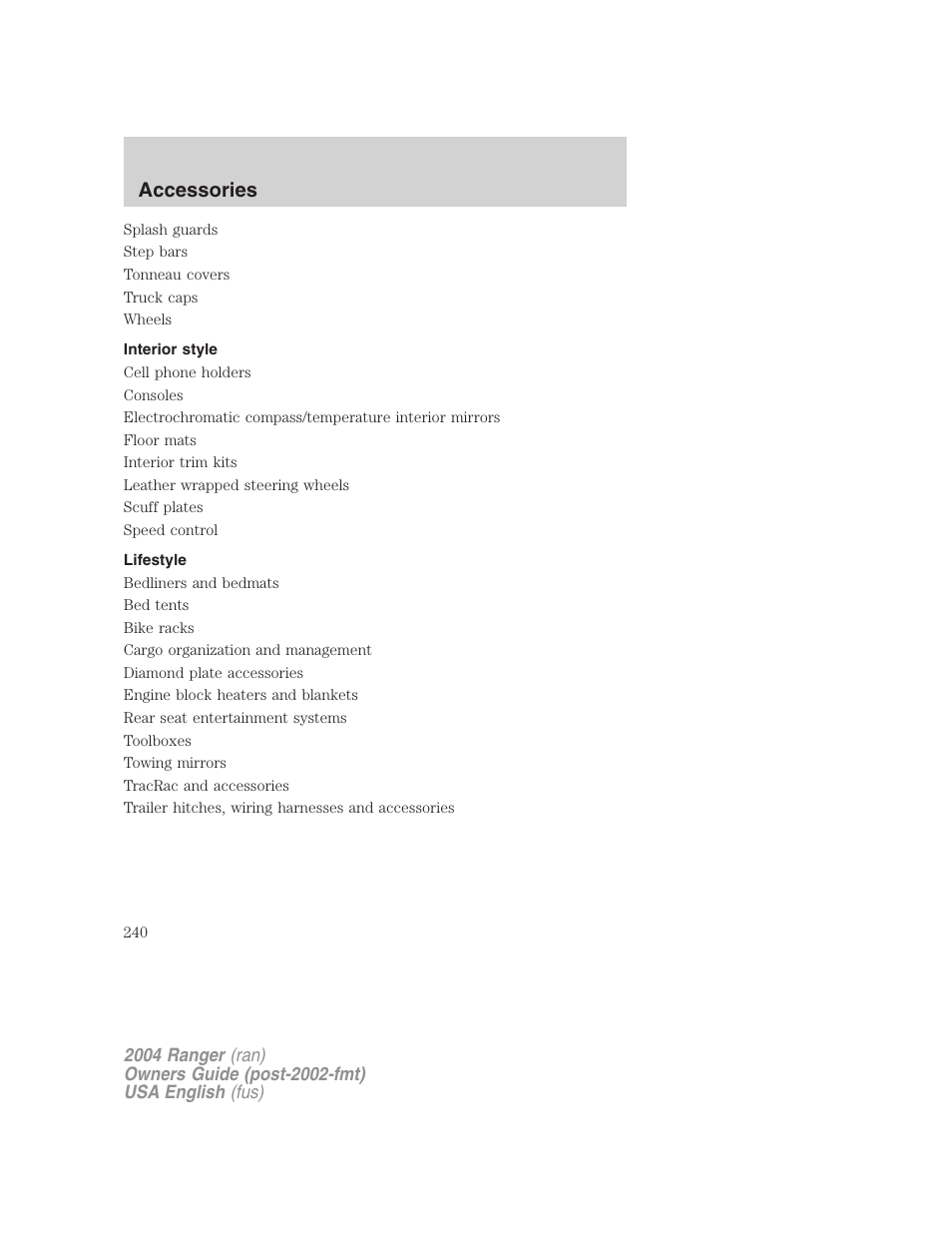 Accessories | FORD 2004 Ranger v.2 User Manual | Page 240 / 248