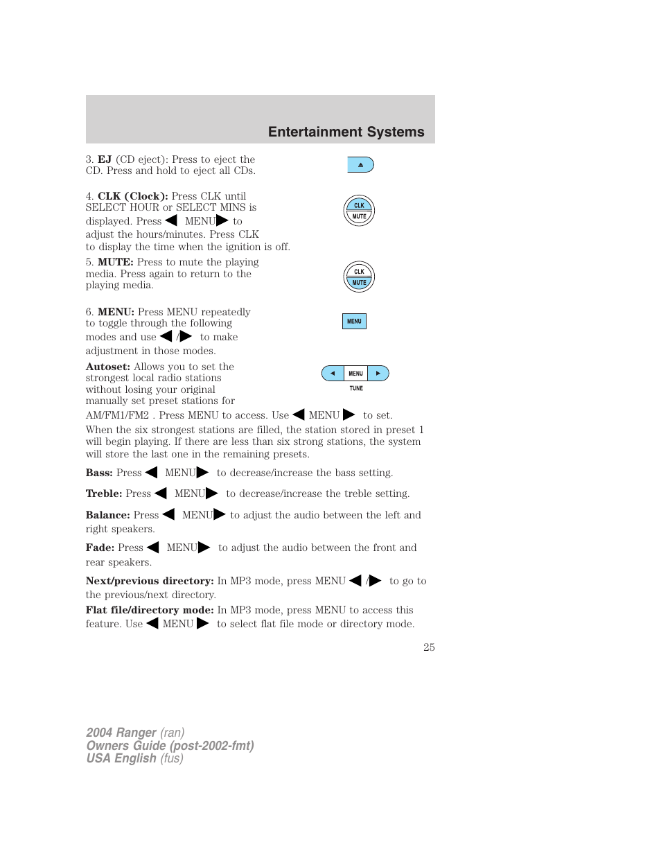 Entertainment systems | FORD 2004 Ranger v.2 User Manual | Page 25 / 248