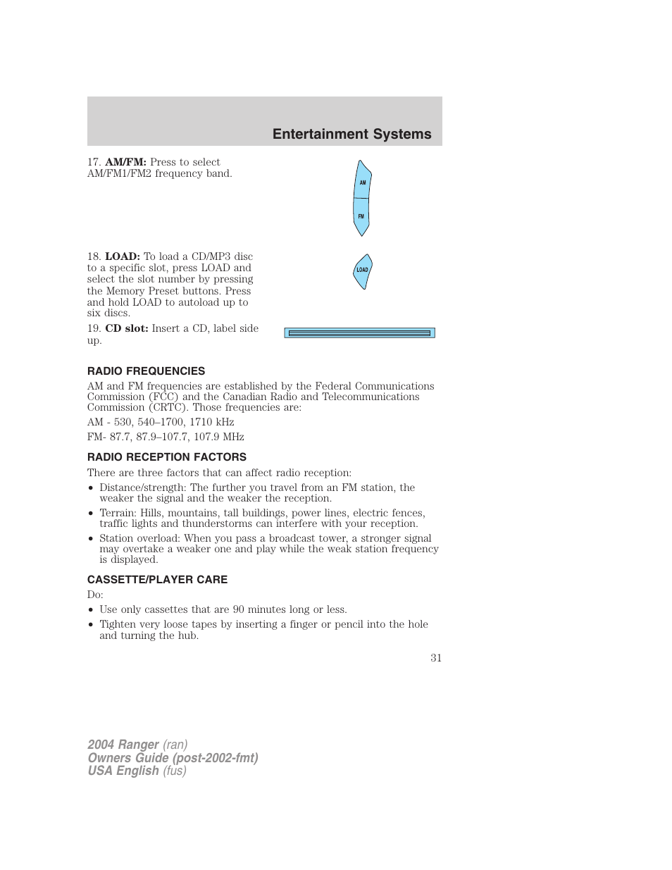 Entertainment systems | FORD 2004 Ranger v.2 User Manual | Page 31 / 248