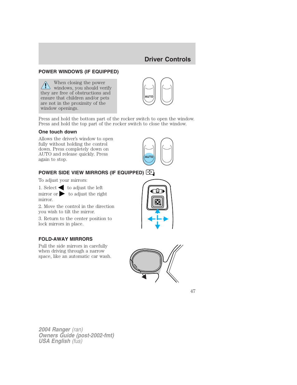 Driver controls | FORD 2004 Ranger v.2 User Manual | Page 47 / 248
