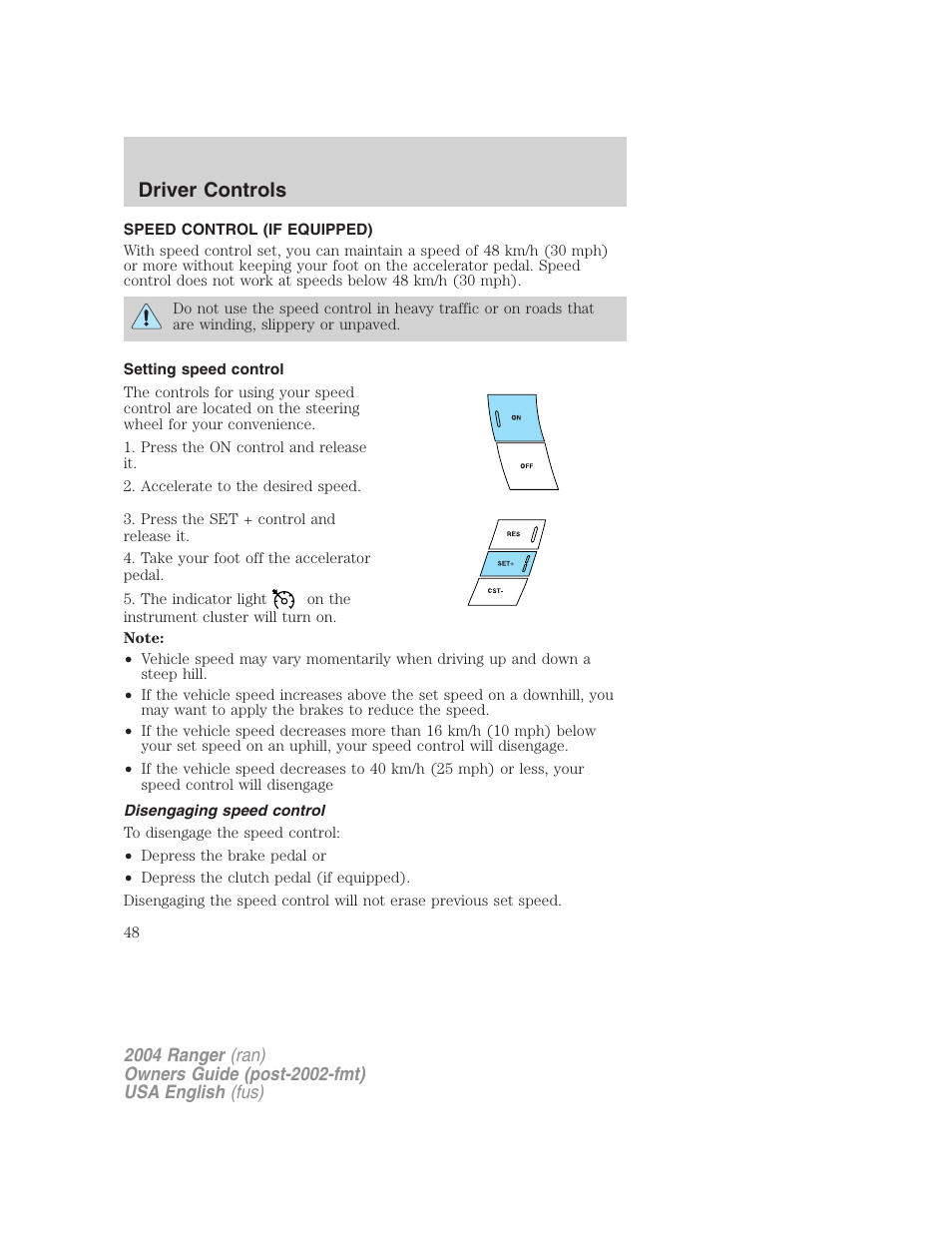 Driver controls | FORD 2004 Ranger v.2 User Manual | Page 48 / 248