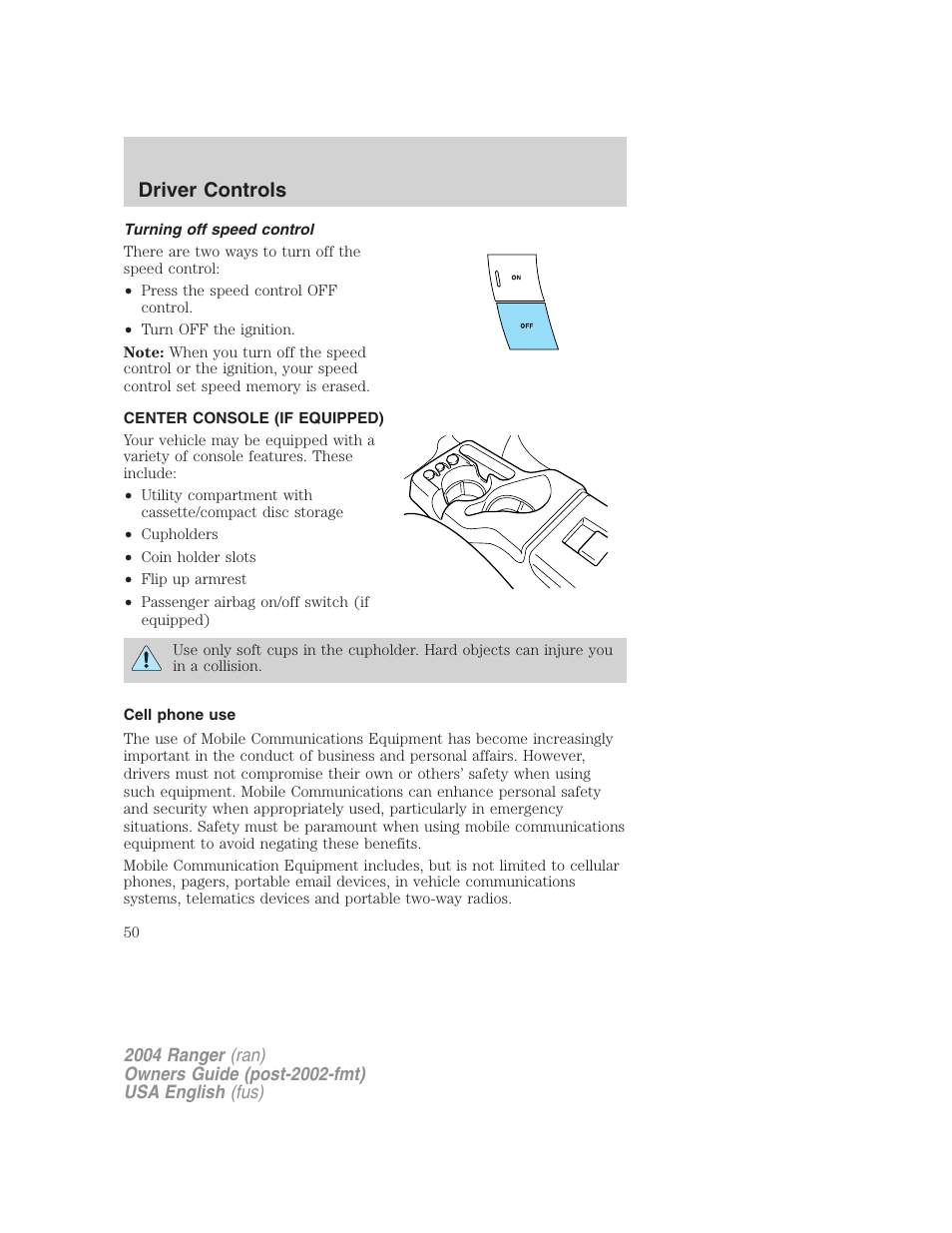 Driver controls | FORD 2004 Ranger v.2 User Manual | Page 50 / 248