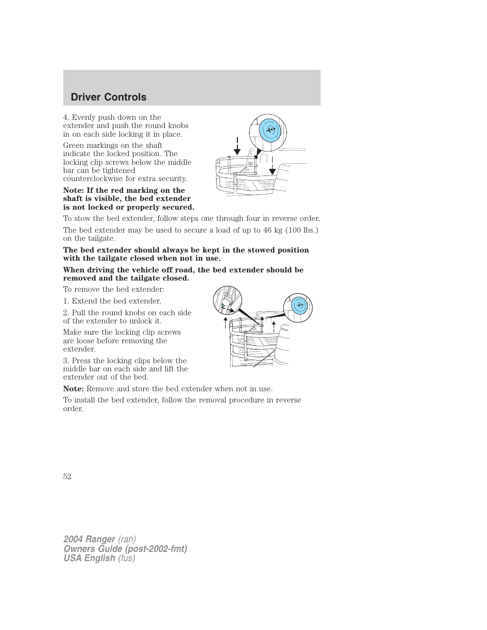 Driver controls | FORD 2004 Ranger v.2 User Manual | Page 52 / 248