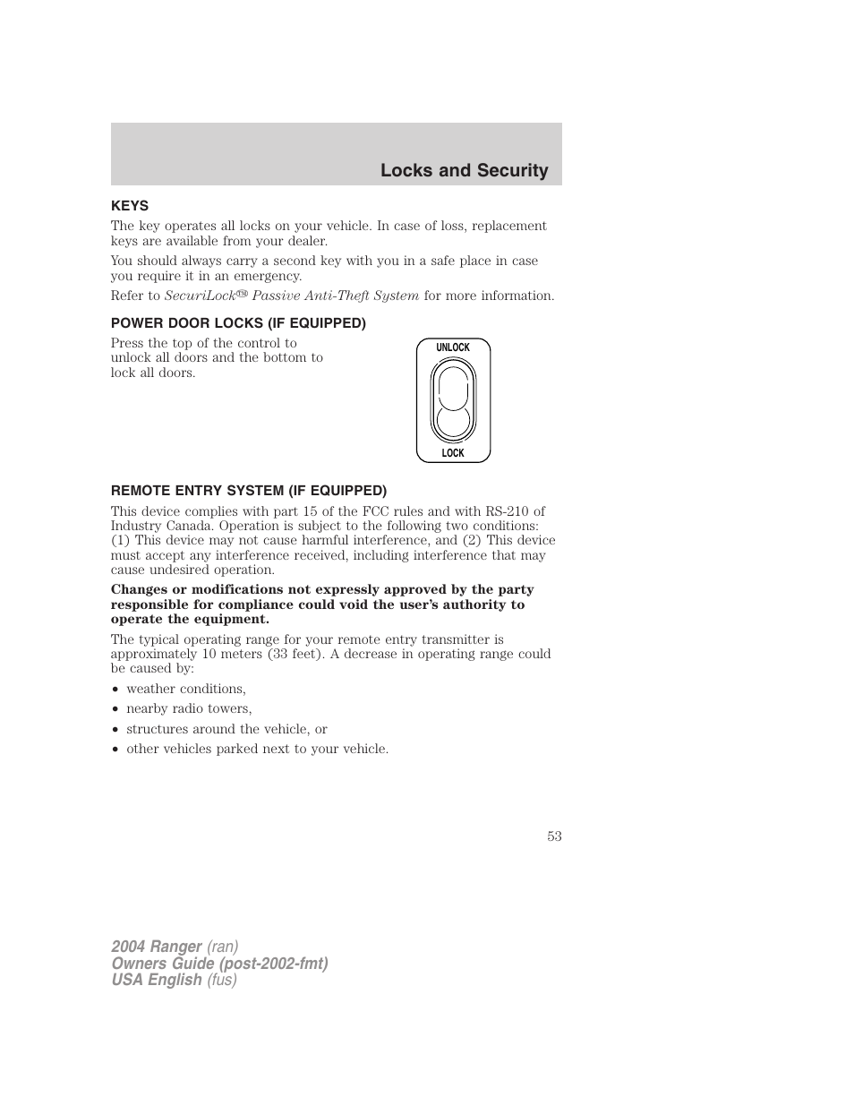 Locks and security | FORD 2004 Ranger v.2 User Manual | Page 53 / 248