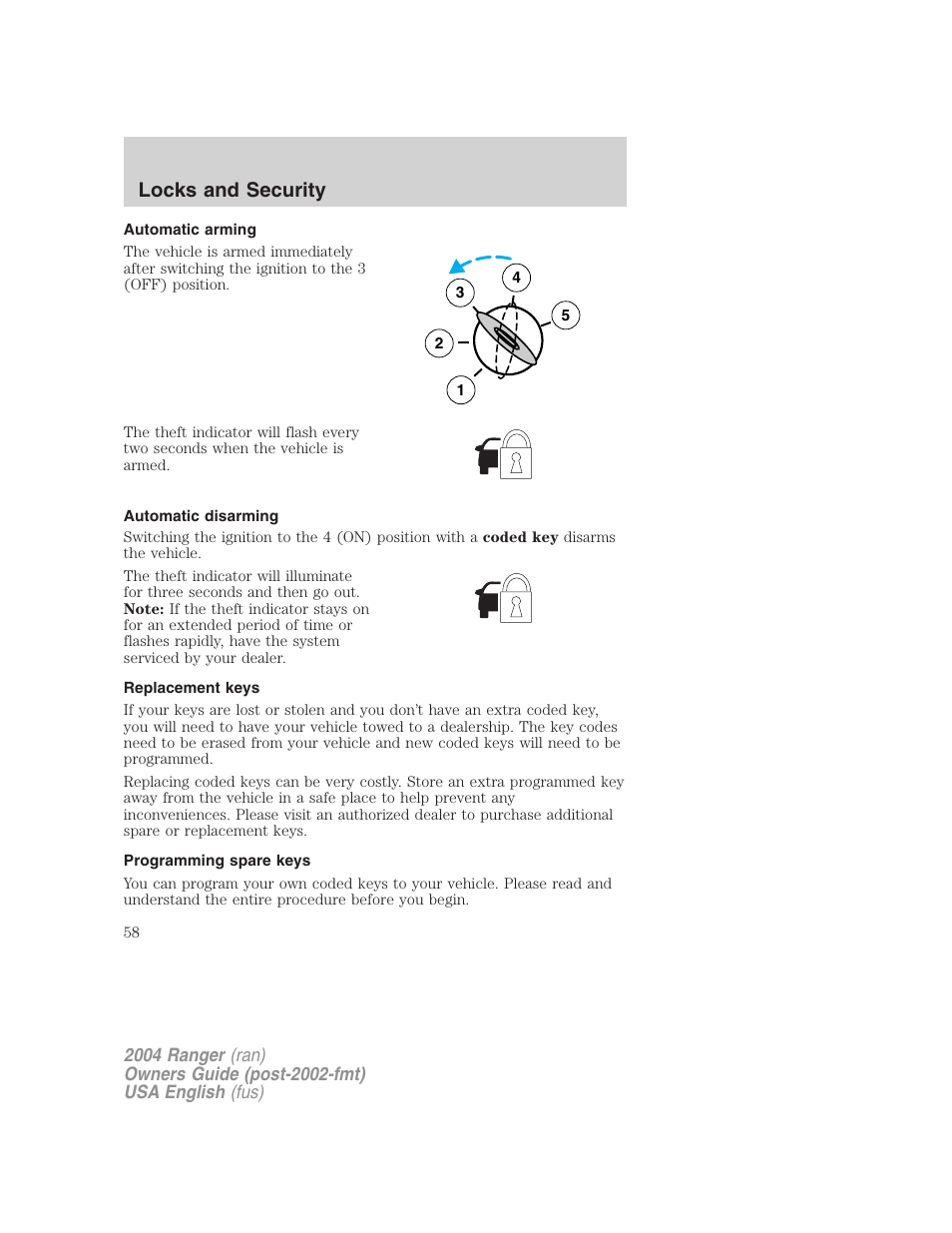 Locks and security | FORD 2004 Ranger v.2 User Manual | Page 58 / 248