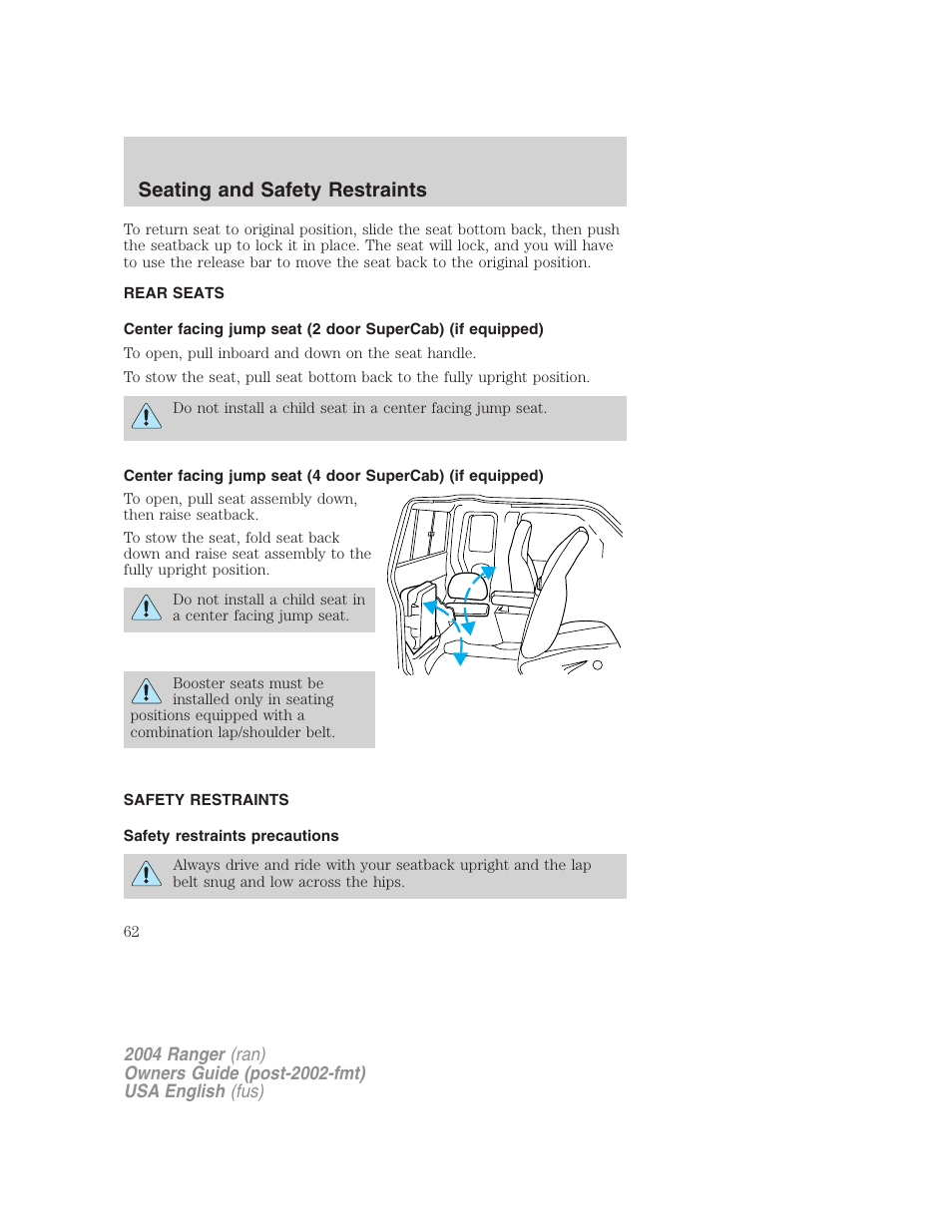 Seating and safety restraints | FORD 2004 Ranger v.2 User Manual | Page 62 / 248