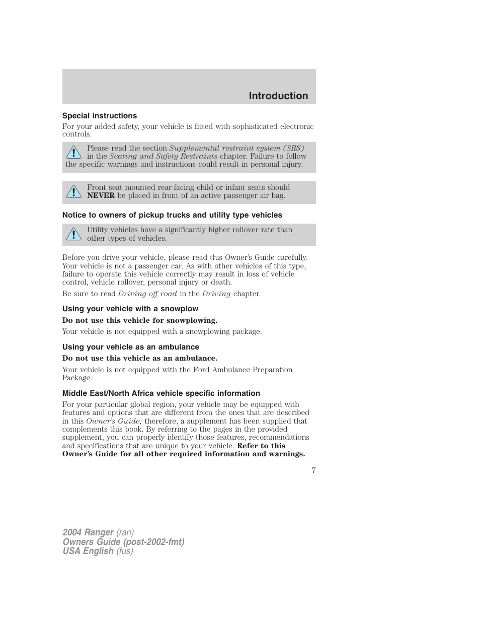 Introduction | FORD 2004 Ranger v.2 User Manual | Page 7 / 248