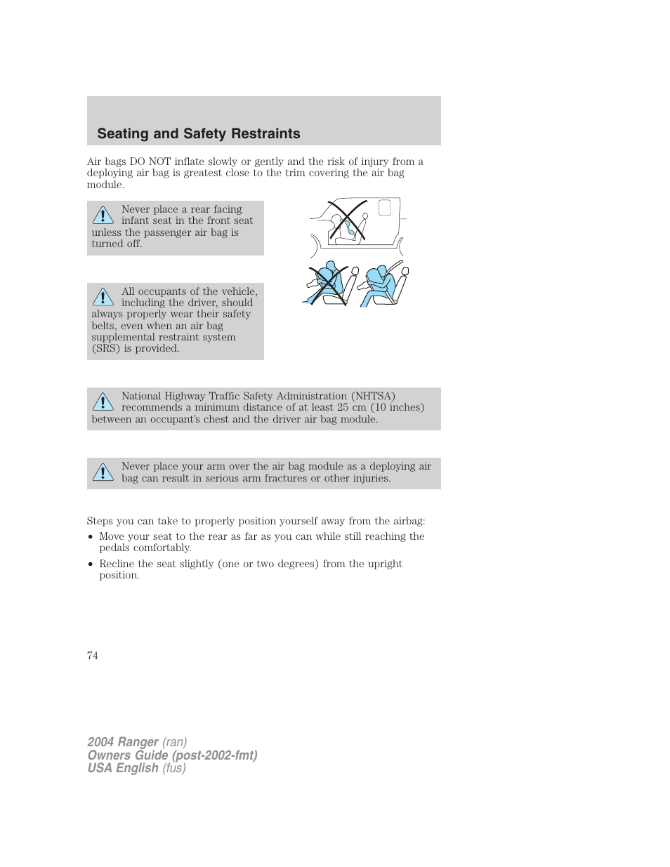 Seating and safety restraints | FORD 2004 Ranger v.2 User Manual | Page 74 / 248