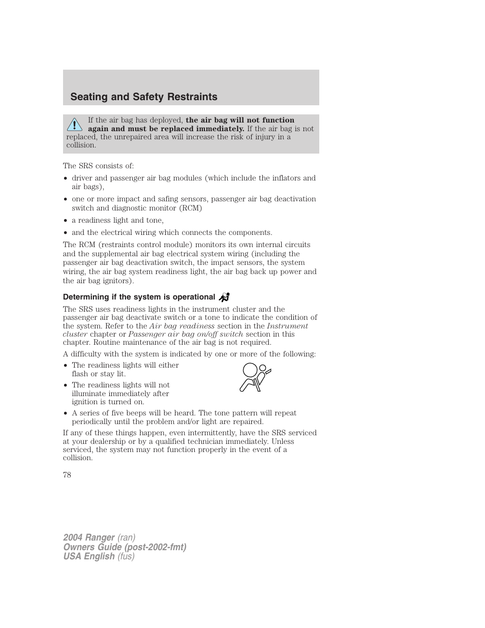 Seating and safety restraints | FORD 2004 Ranger v.2 User Manual | Page 78 / 248