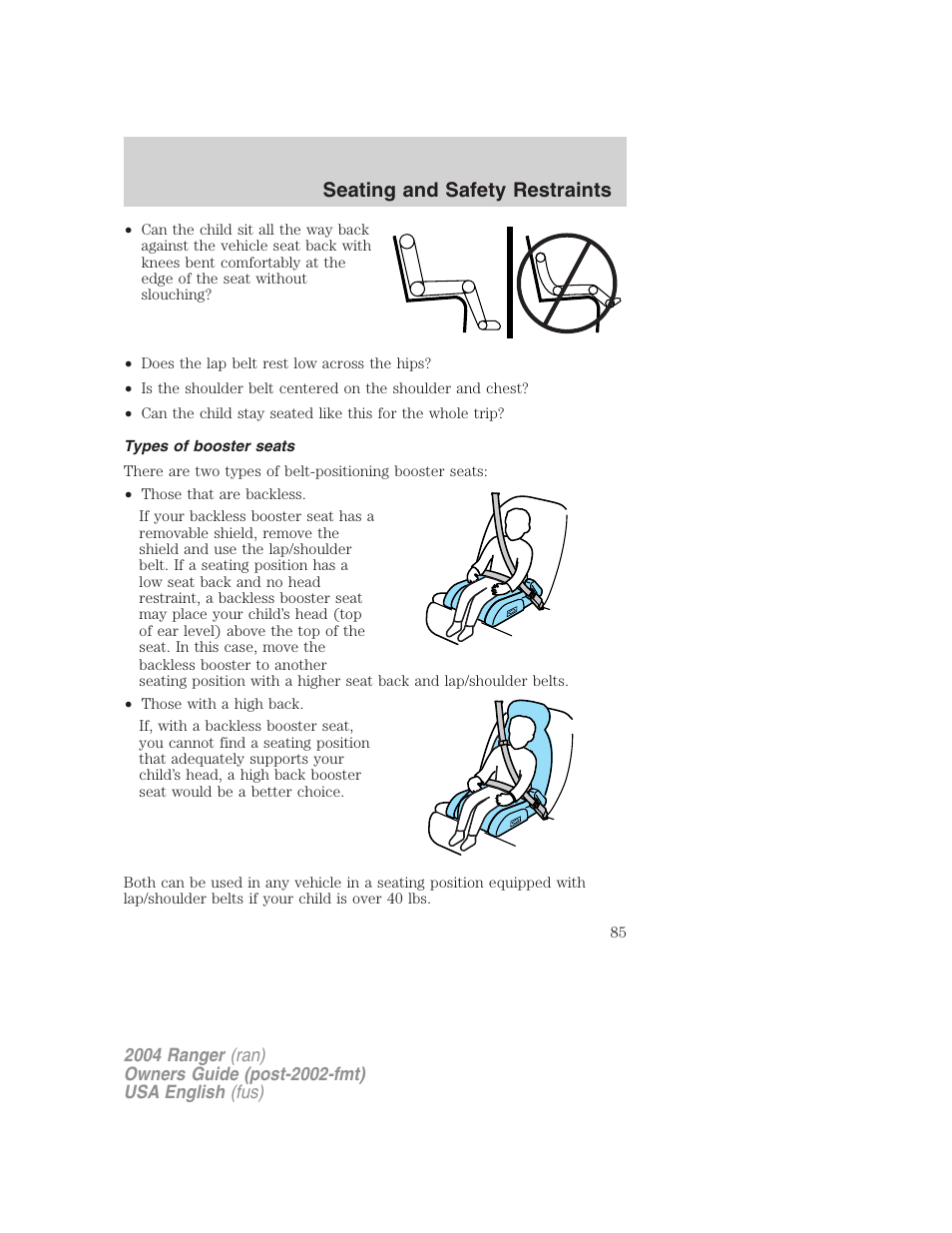 Seating and safety restraints | FORD 2004 Ranger v.2 User Manual | Page 85 / 248