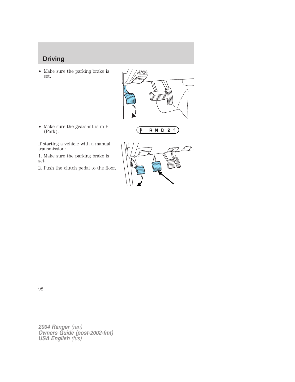 Driving | FORD 2004 Ranger v.2 User Manual | Page 98 / 248