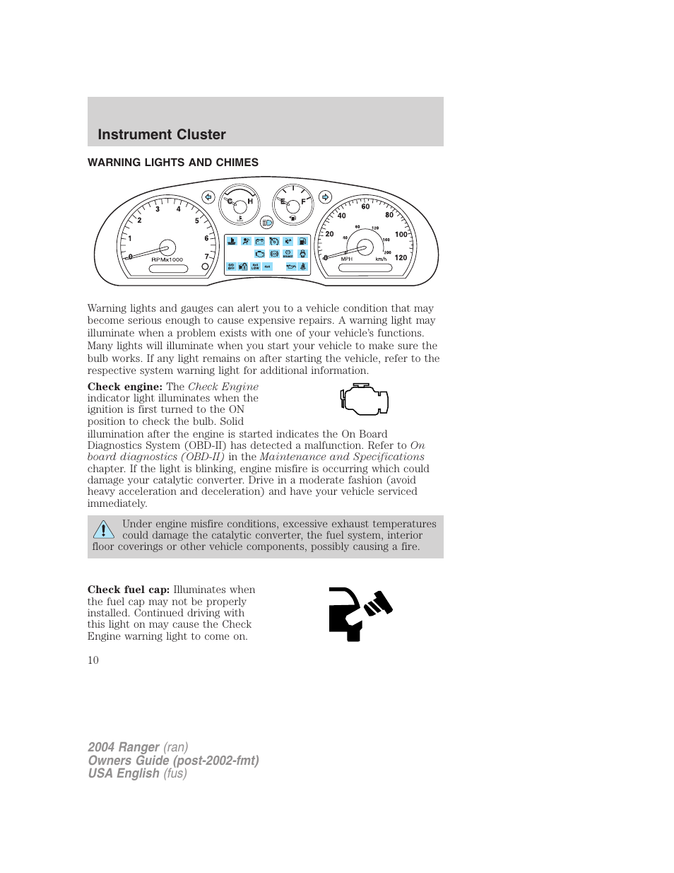 Instrument cluster | FORD 2004 Ranger v.3 User Manual | Page 10 / 248