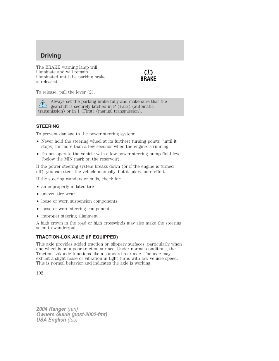 Driving | FORD 2004 Ranger v.3 User Manual | Page 102 / 248