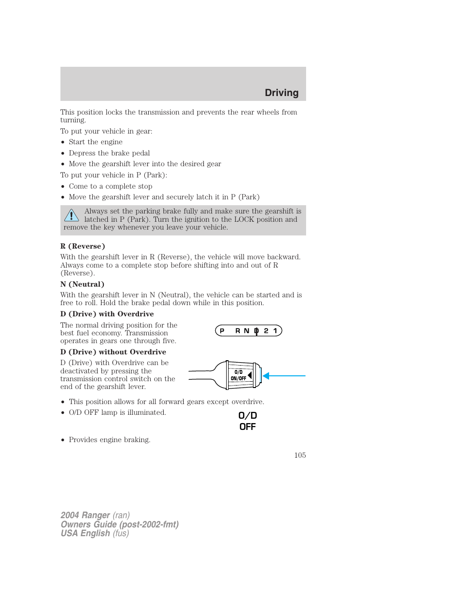 Driving | FORD 2004 Ranger v.3 User Manual | Page 105 / 248