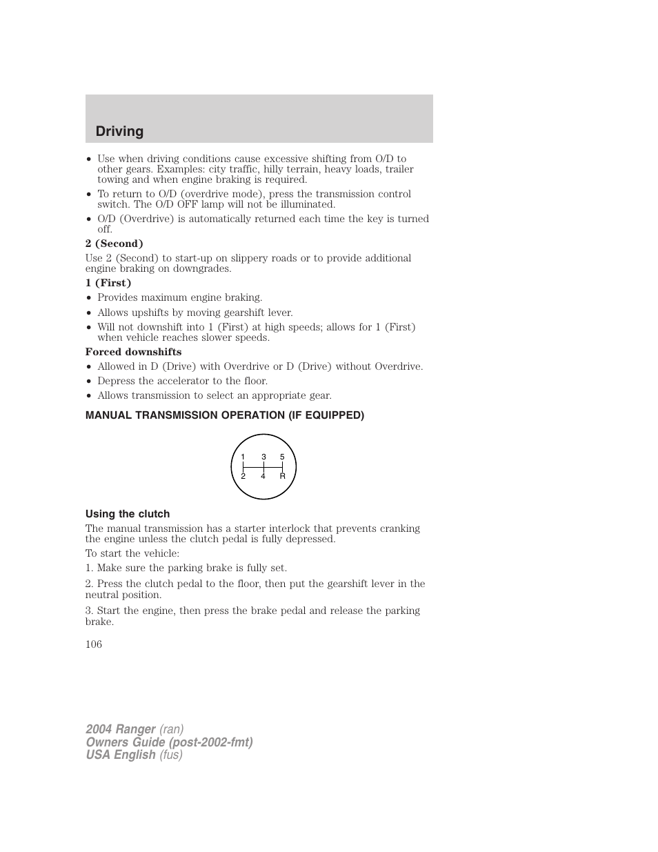 Driving | FORD 2004 Ranger v.3 User Manual | Page 106 / 248
