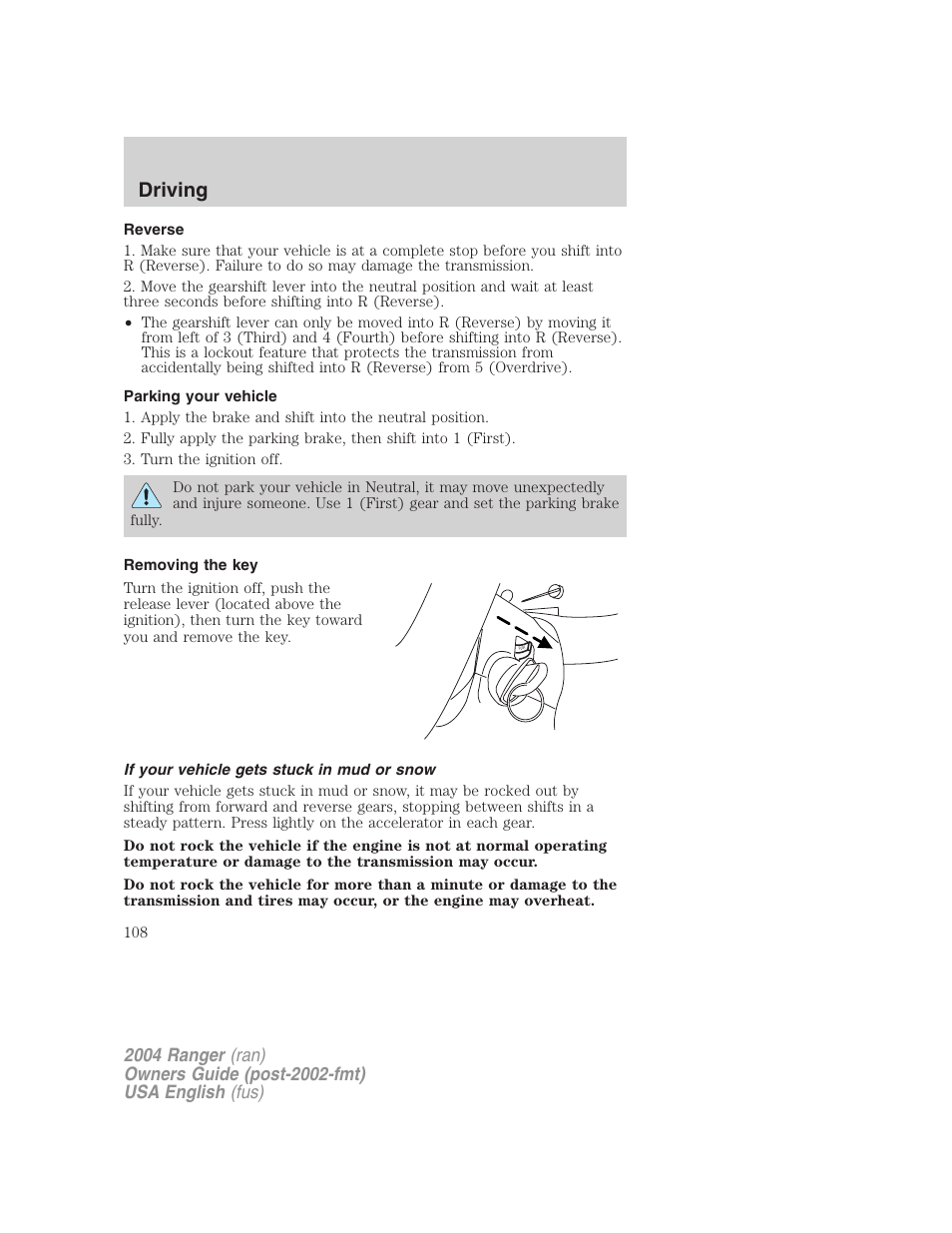 Driving | FORD 2004 Ranger v.3 User Manual | Page 108 / 248